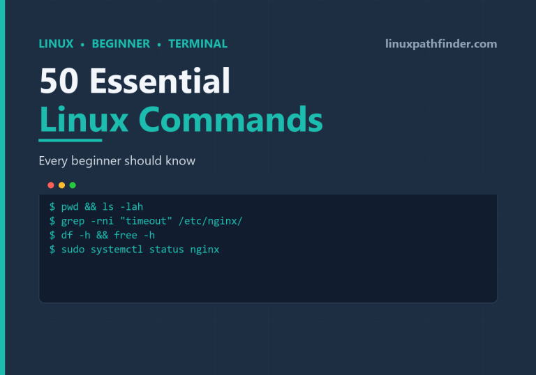 Terminal showing pwd, ls, grep, df, free and systemctl commands on Linux