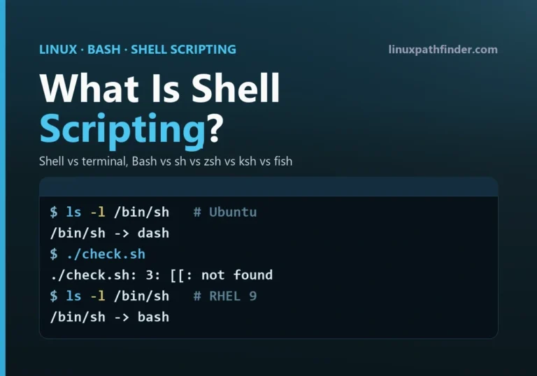 What is shell scripting: /bin/sh is dash on Ubuntu and bash on RHEL 9, so the same #!/bin/sh script fails with [[: not found